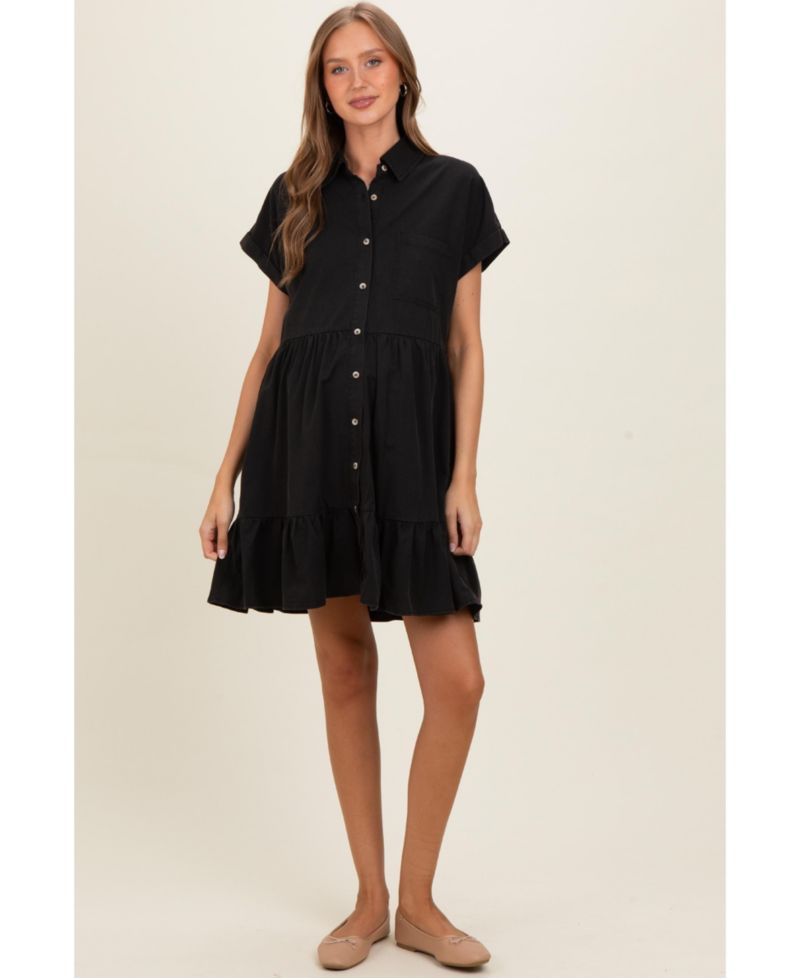 Maternity Clay Empire Waist Ruffled Hem Short-Sleeve Mini Dress