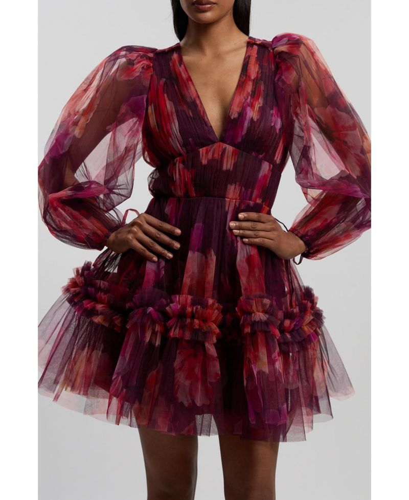Women's Tulle Balloon Sleeve Mini Dress