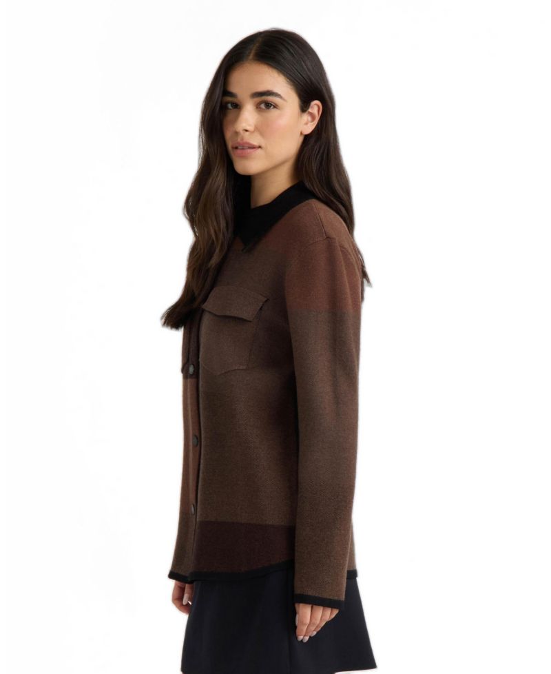 Women's Colorblock Snap-Button Lightweight Sweater Shacket