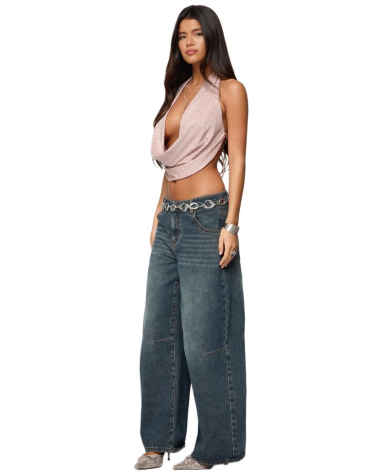 Women's Studded Backless Cowl Neck Top