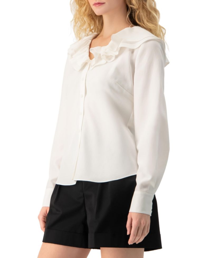 Women's Ruffle Collar V-Neck Long-Sleeve Blouse