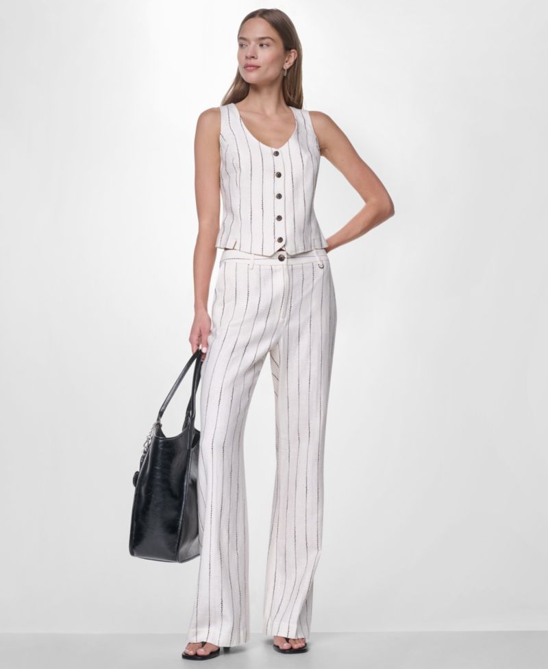 Women's Heavy Topstitch Striped V-Neck Vest