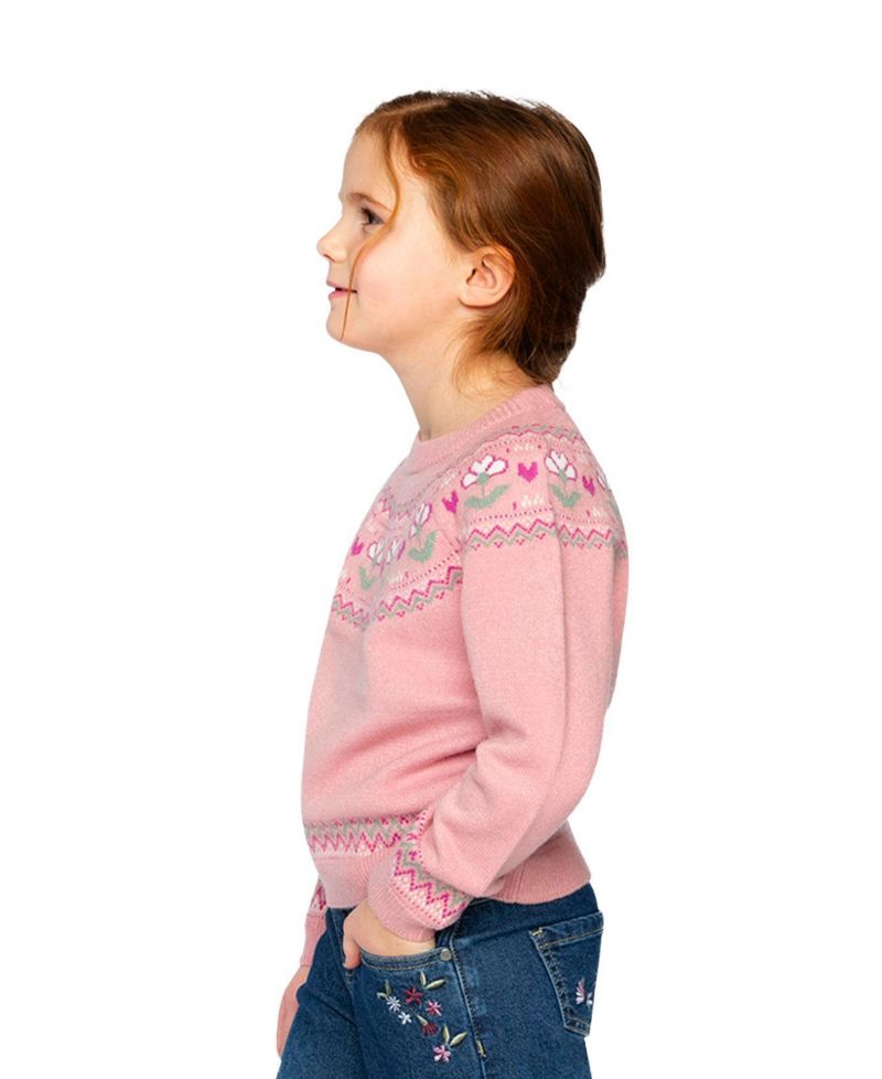 Little Girls 6-12 Years Sweater with Flower Jacquard