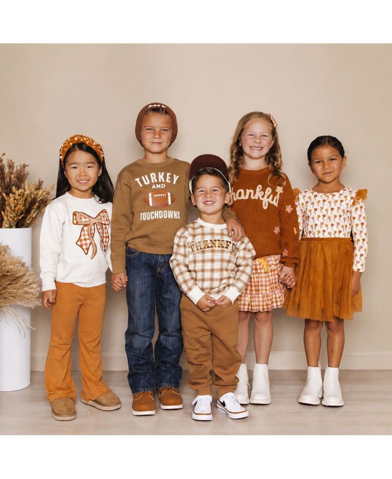 Boys' 4-20 Thankful Patch Thanksgiving Crewneck Long-Sleeve Sweatshirt