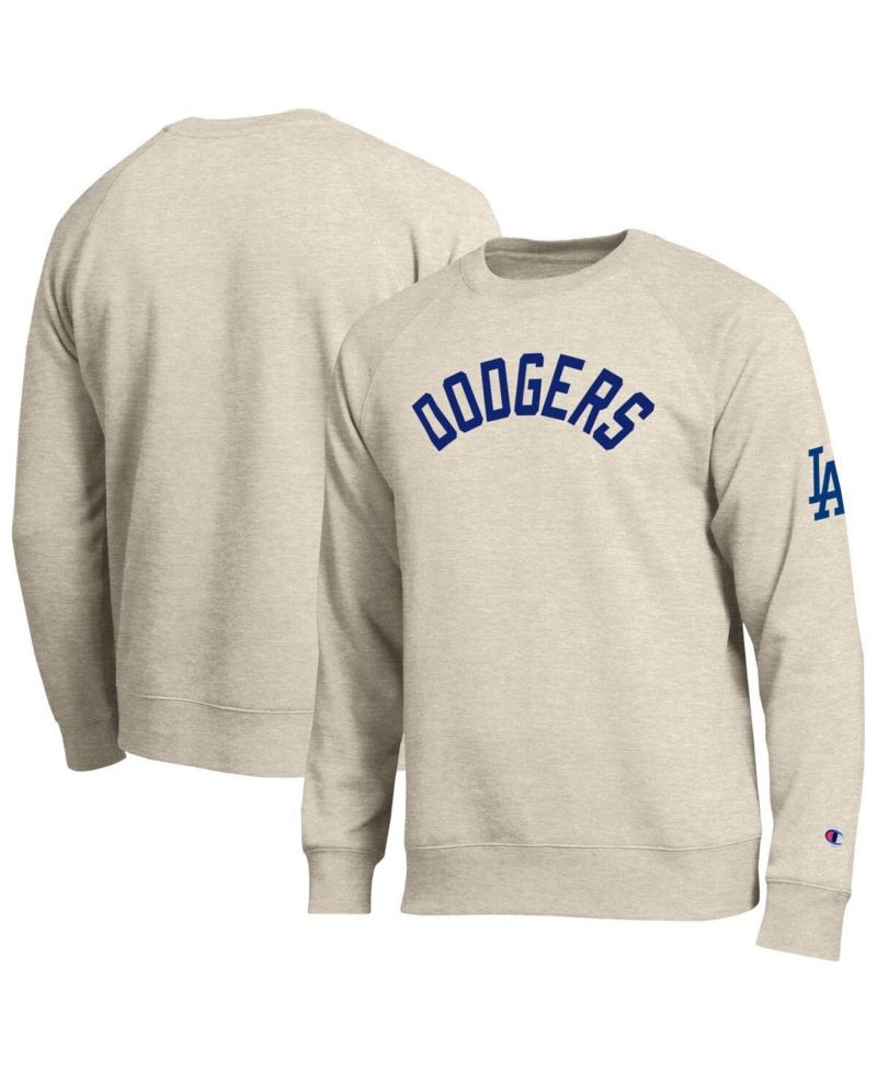 Men's Oatmeal Los Angeles Dodgers All-Star Soft Felt Raglan Sweatshirt