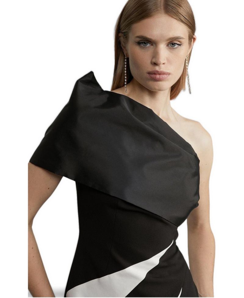 Women's One Shoulder Panel Midi Dress