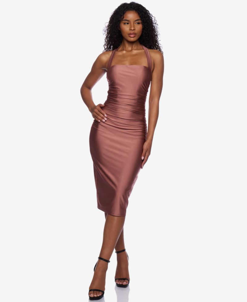 Juniors' Ruched Halter Slim Midi Dress
