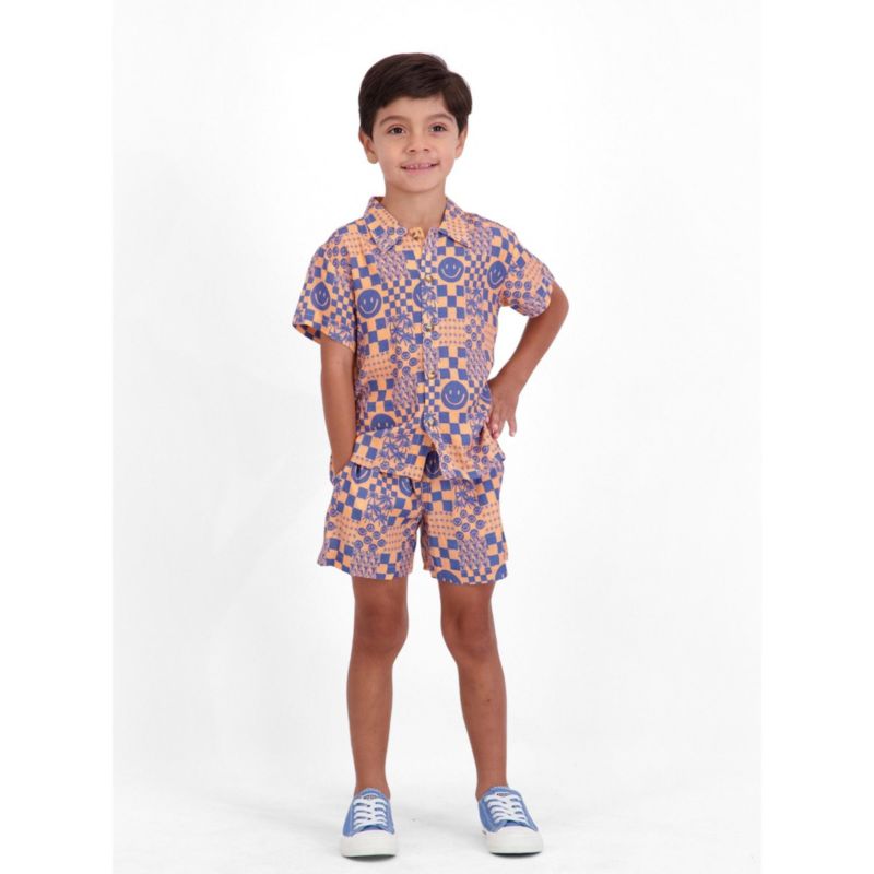 Big Boys Allover Smiley Print Buttondown and Shorts Set