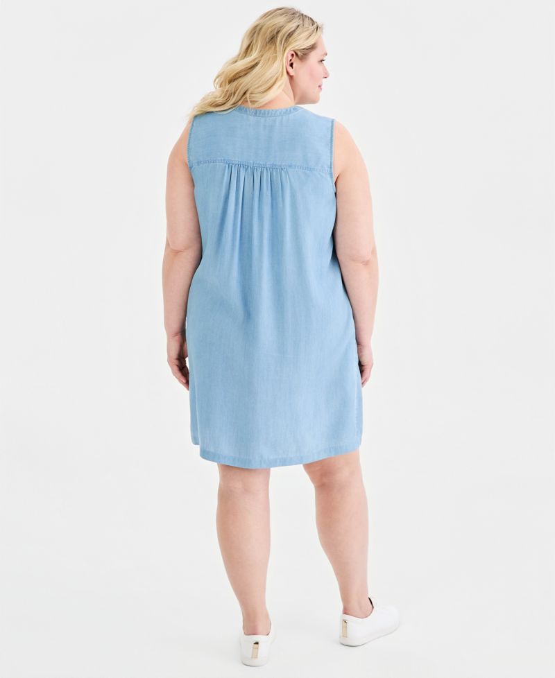 Plus Size Chambray Sleeveless Pintuck Dress