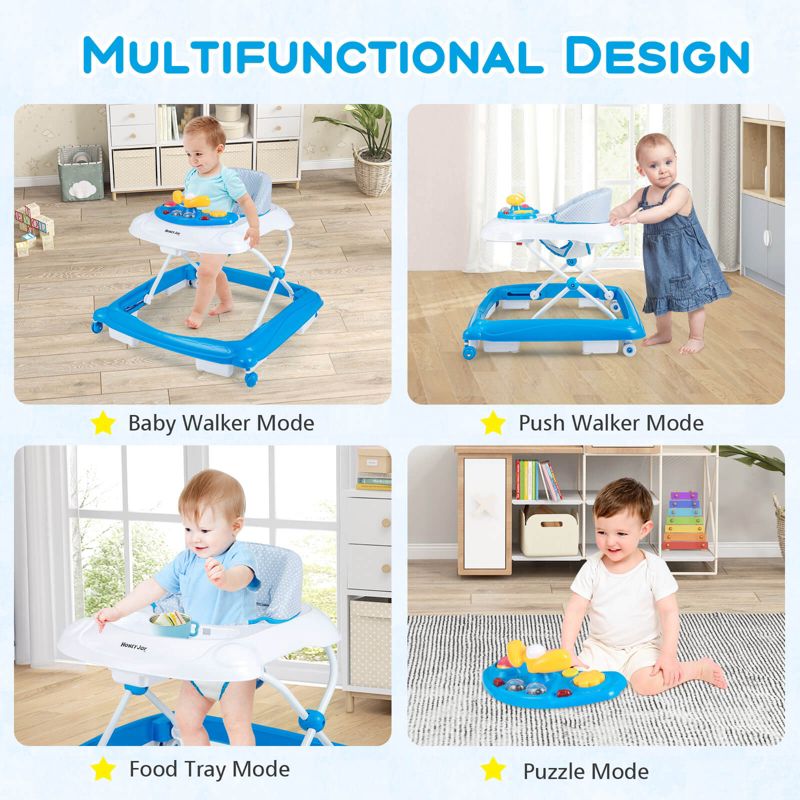 Foldable Baby Walker with 3 Adjustable Heights Comfy Padded Seat