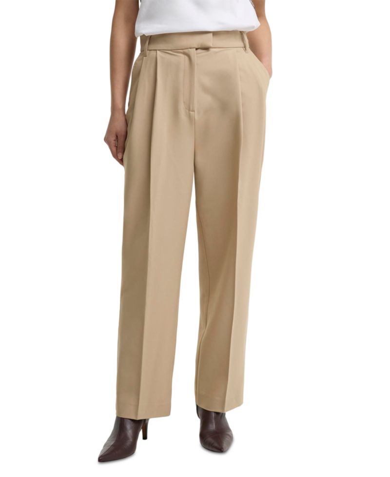 Women's Fawne High-Waisted Pleated Straight-Leg Polyester-Blend Trousers, 27-3/4" Inseam