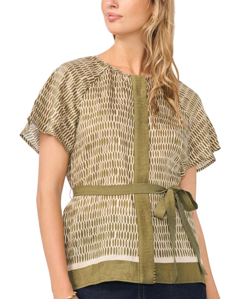 Women's Flutter-Sleeve Belted Blouse