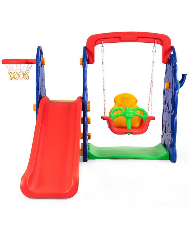 Kids All in One Climber/Slide/Swing Playset with Basketball Hoop - 3 in 1 Set