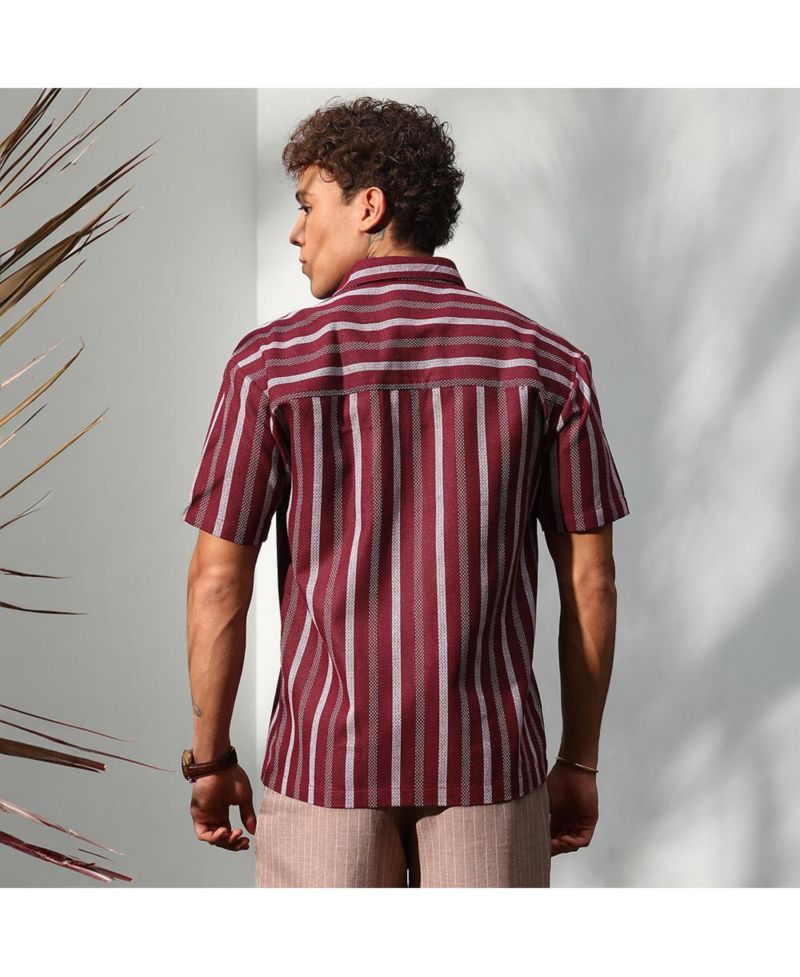 Men's Maroon Red Pencil Striped Shirt