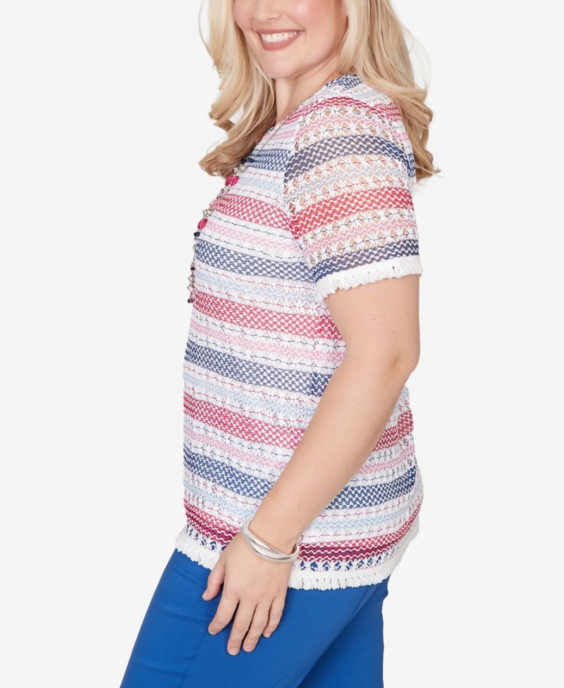 Petite The Royal Treatment Biadere Fringe Textured T-Shirt with Necklace