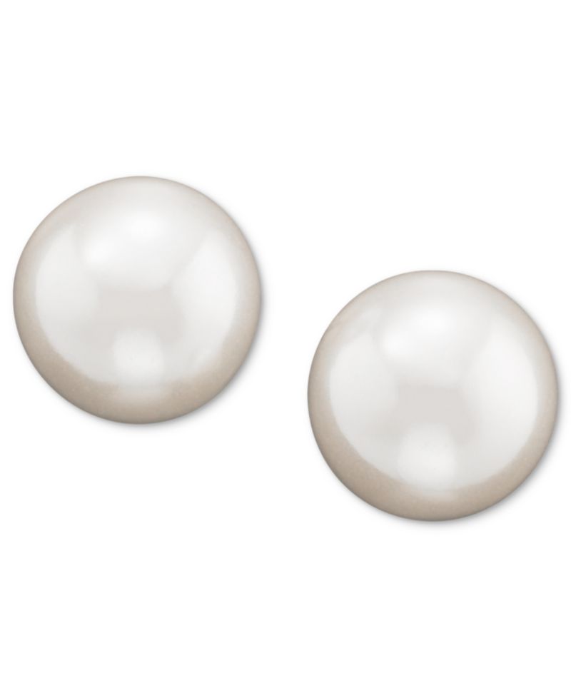 Silver Plated Glass Pearl Stud Earrings (8mm)