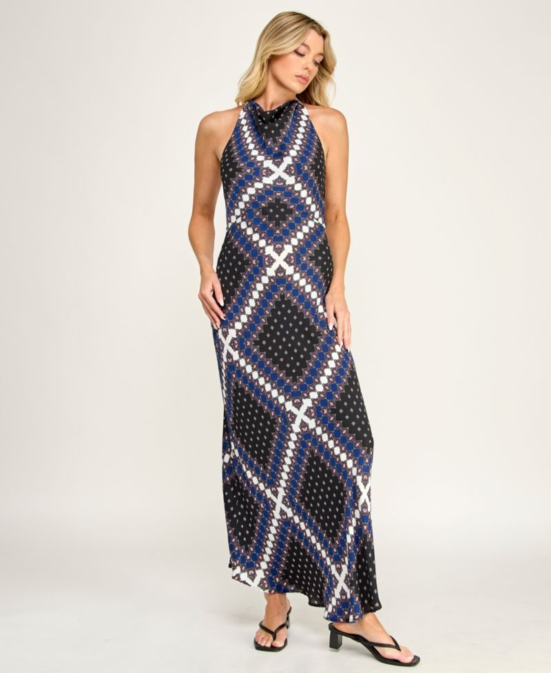 Juniors' Printed Halter Neck Maxi Dress