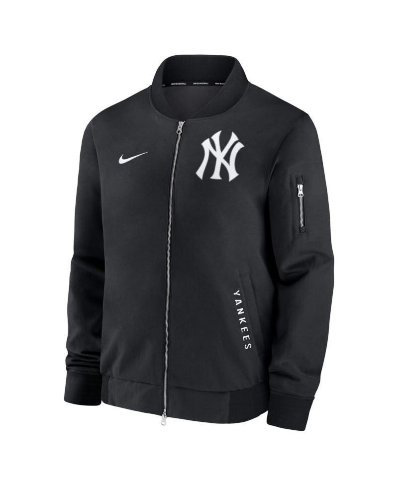 Men's Black New York Yankees Authentic Collection Dugout Relaxed Full-Zip Bomber Jacket