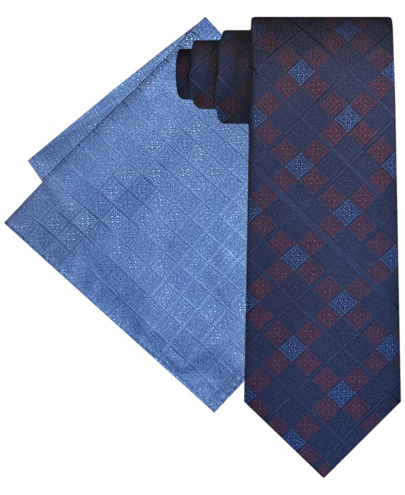 Men's Ornate Grid Tie & Pocket Square Set