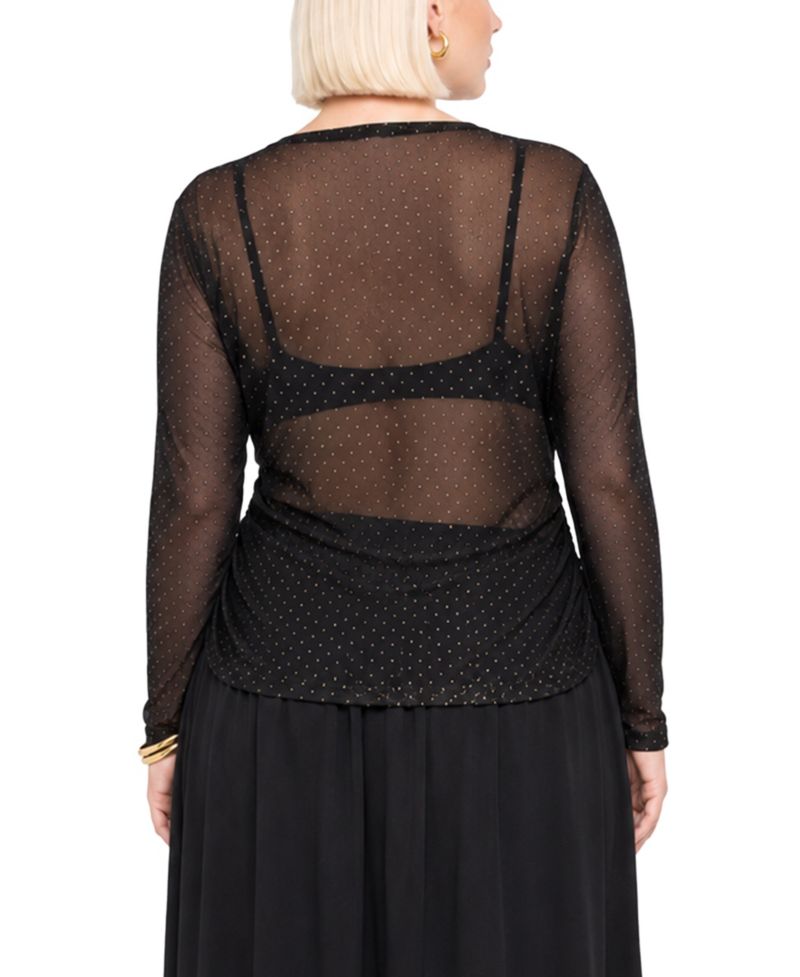 Plus Size Foil Drop Scoop Neck Side-Ruched Top