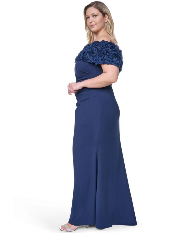 Plus Size Rosette-Trim Off-The-Shoulder Evening Gown