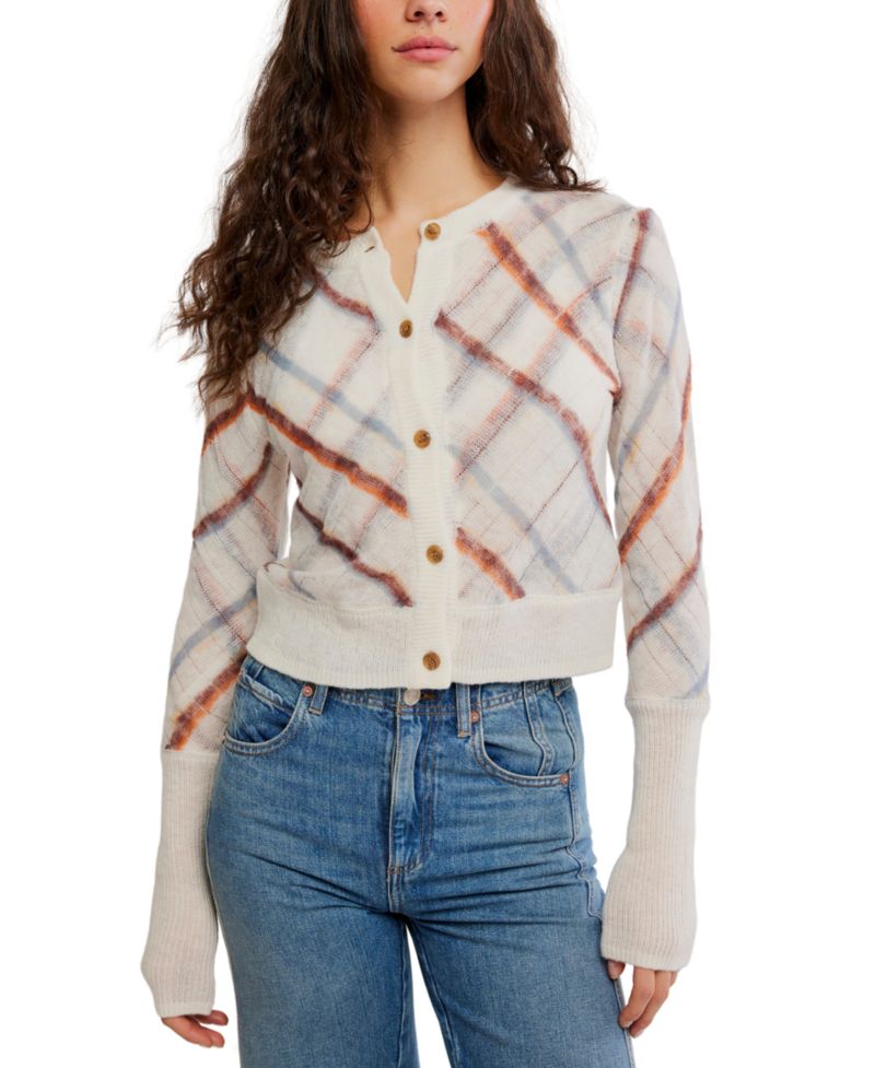 Women's Highland Mist Plaid Crop Cardigan