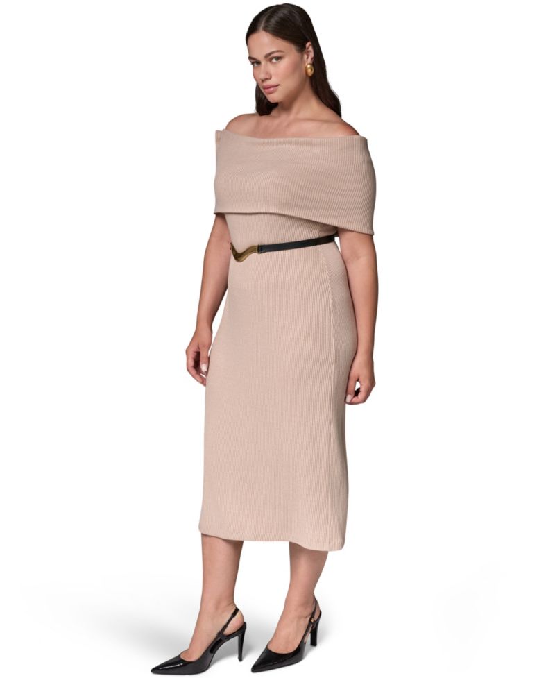 Plus Off-the-Shoulder Belted Sweater Dress