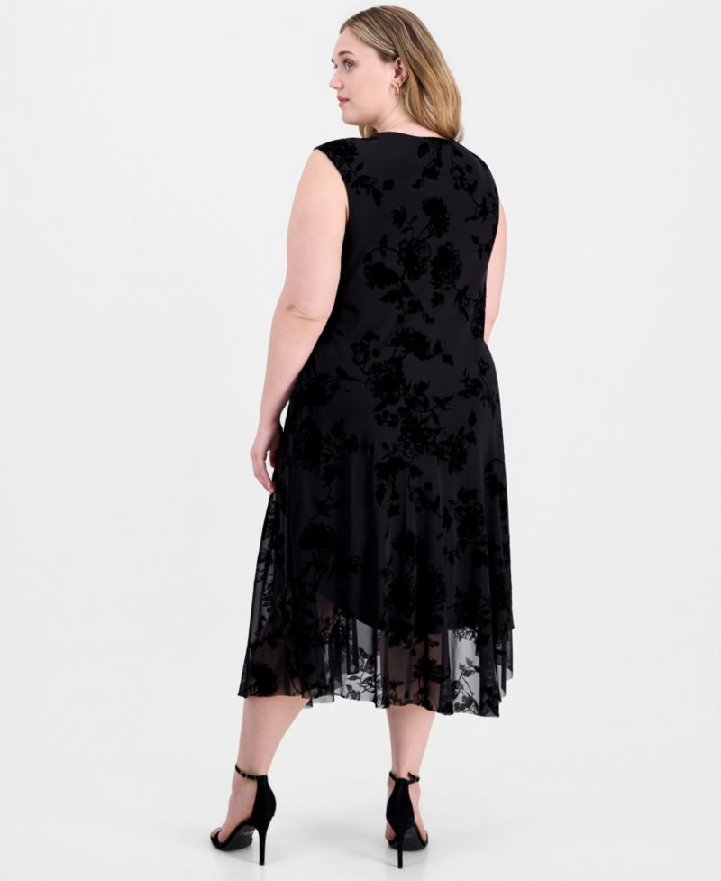 Petite Flocked Velvet Hankie Midi Dress