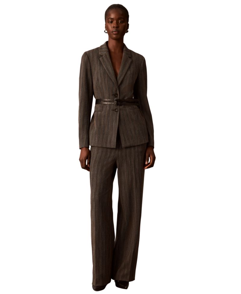 Women's Pull-On Wide-Leg Herringbone Pants