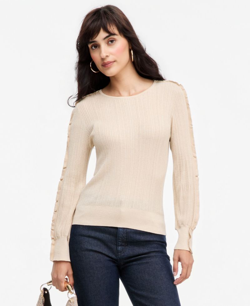Women's Ruffle-Trim Rib-Knit Sweater