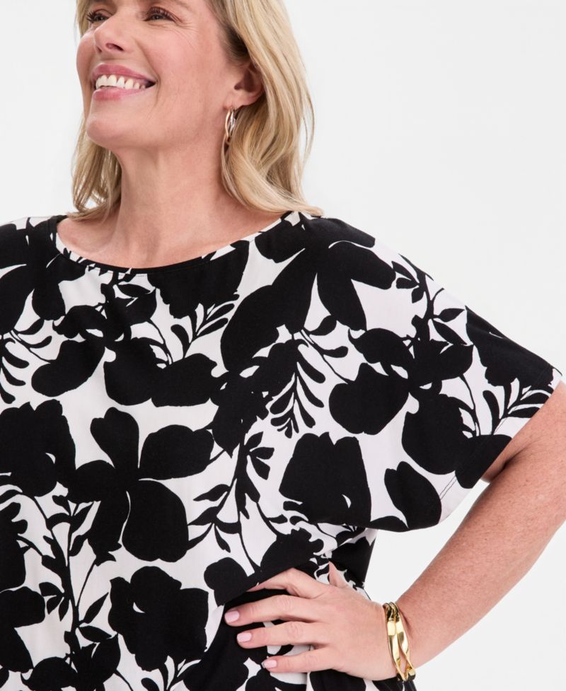 Plus Size Orchid Garden Banded-Bottom T-Shirt