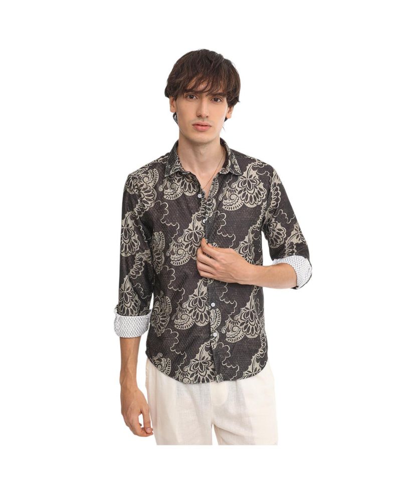 Men's Charcoal Black Floral Block Shirt