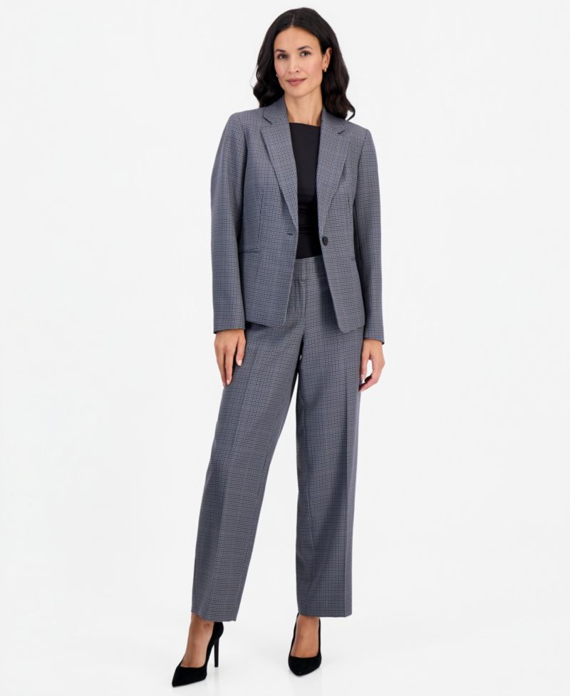 Women's Plaid Wide-Leg Jacket and Pants, 2-Piece Set