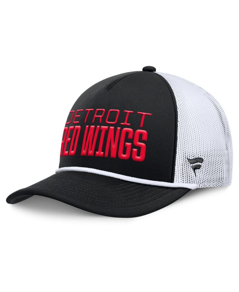 Men's Black/White Detroit Red Wings Heritage Dutch A-Frame Trucker Adjustable Hat