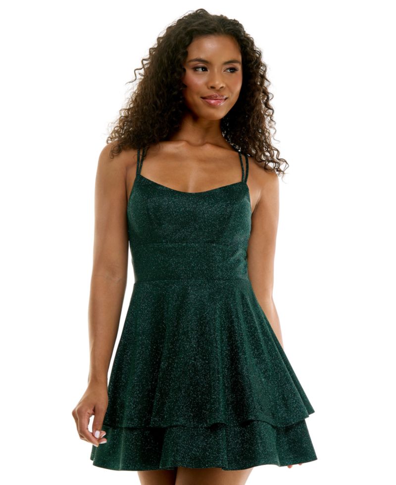 Juniors' Glitter Sleeveless Fit & Flare Mini Dress