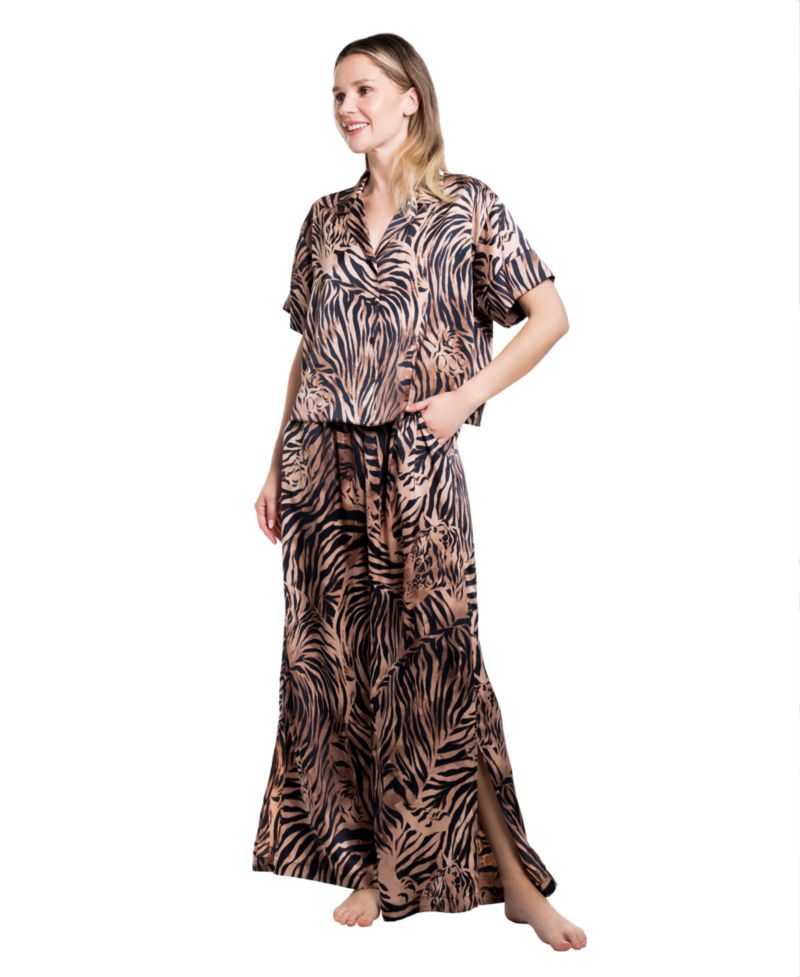 Women's Hidden Cat Short-Sleeve Satin Pajama Set