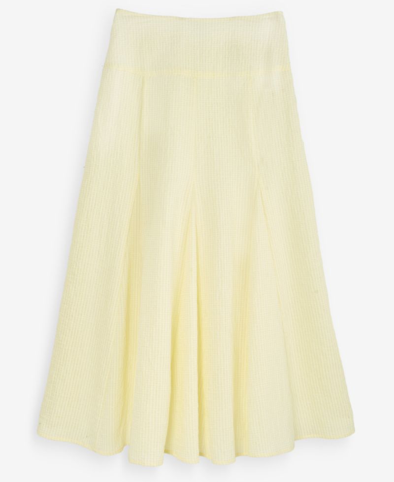 Women's Drop-waist Seersucker Godet Midi Skirt