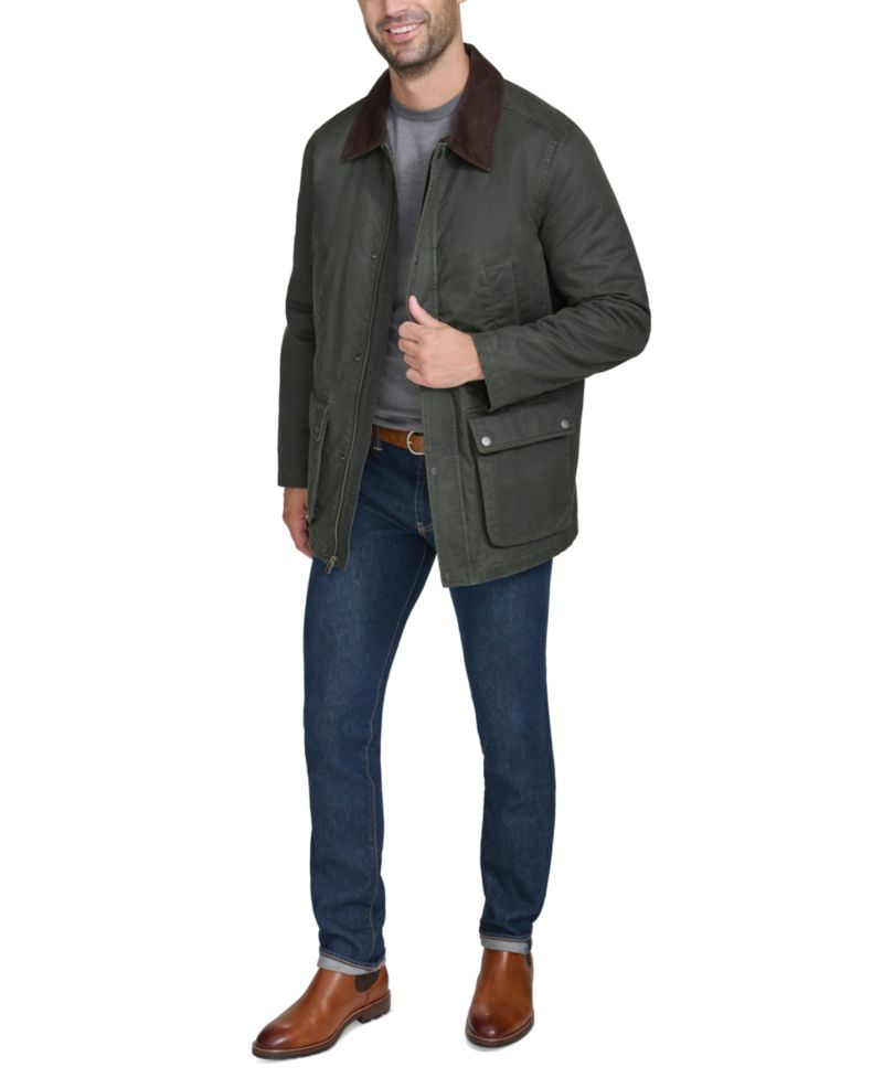 Men's Corduroy-Shirt-Collar Waxed Rain Jacket