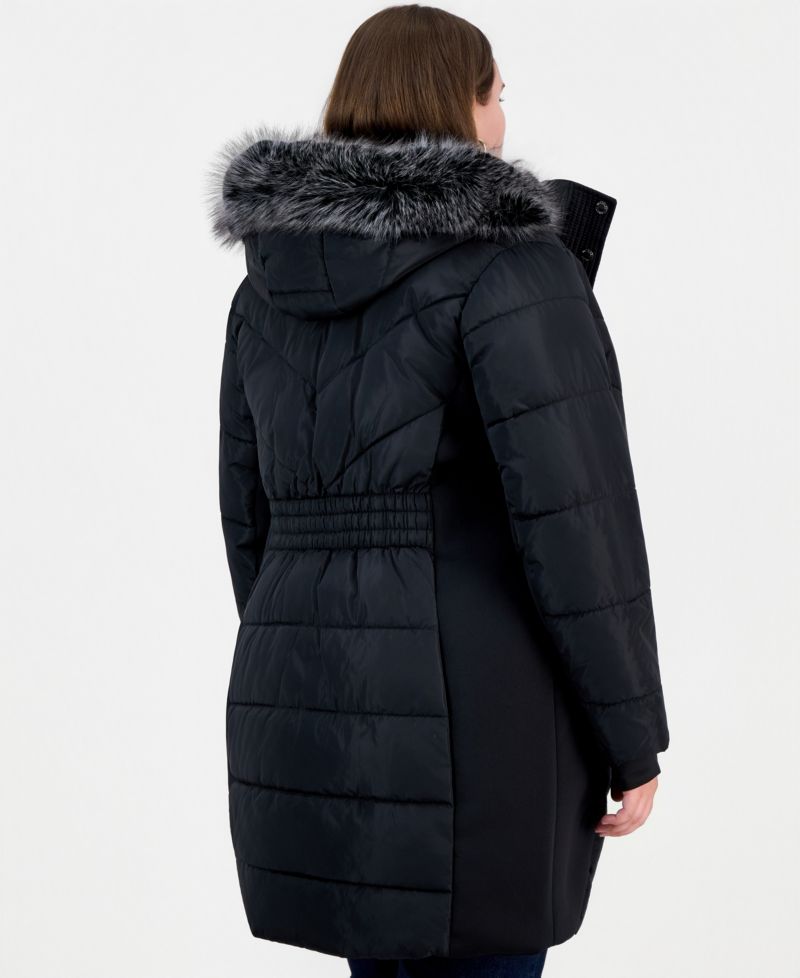 Plus Size Hooded Faux Fur Trim Puffer Coat