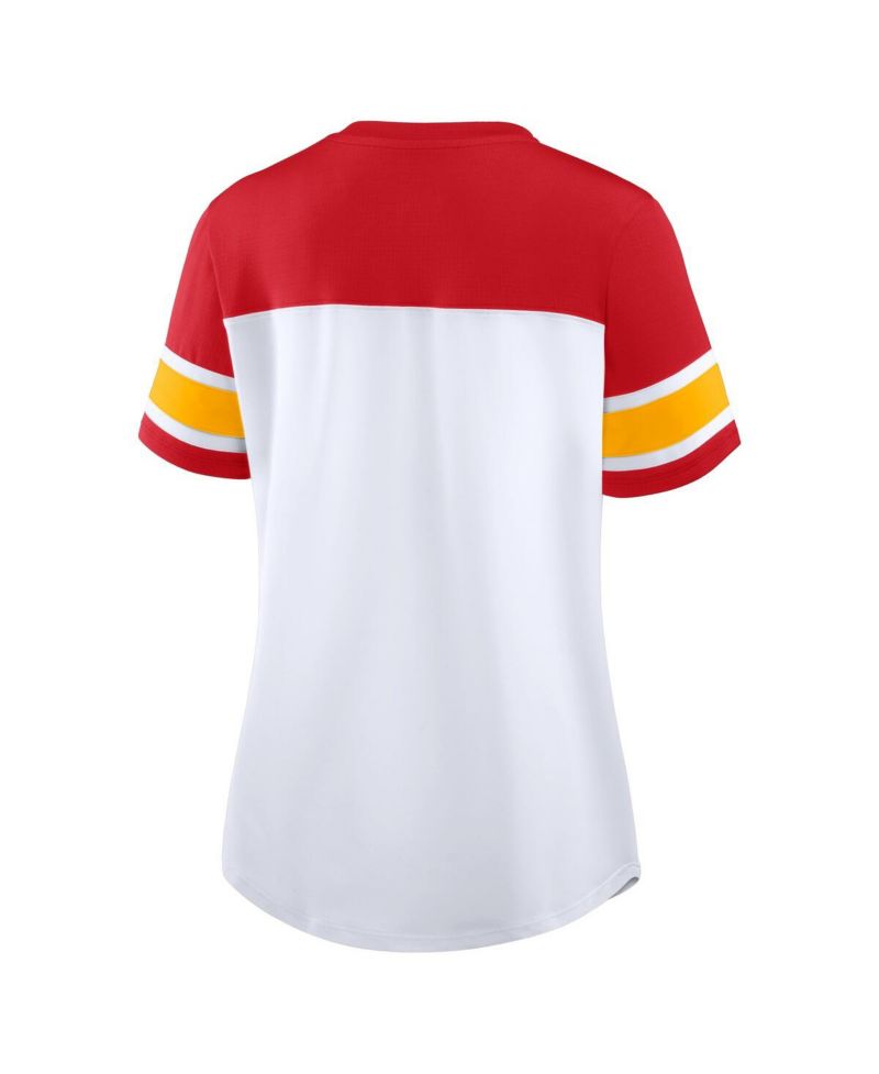 Women's White/Red Kansas City Chiefs Athena Lace-Up V-Neck T-Shirt