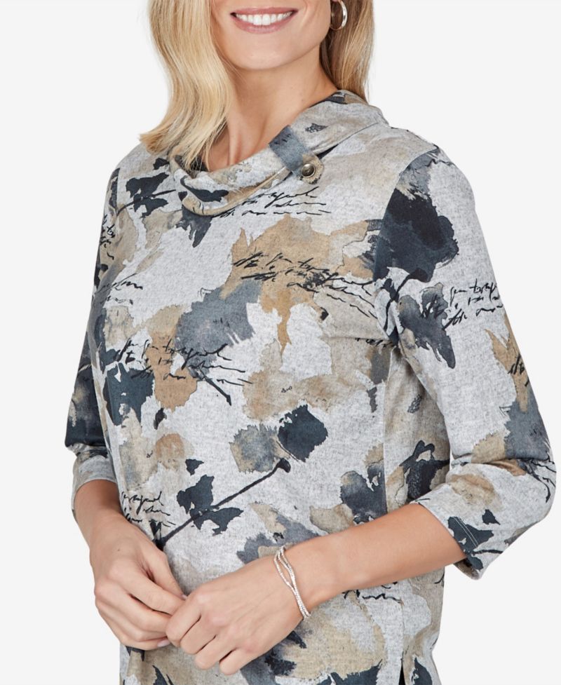 Petite Cowl Neck 3/4-Sleeve Print Blouse