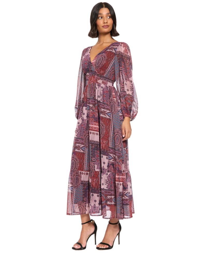 Women's Long-Sleeve Tiered V-Neck Dress