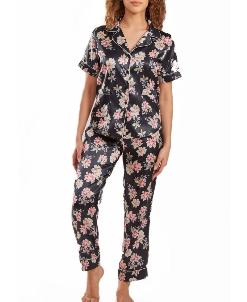 Women's Cyrus Floral Satin pajama Pant Set with Cuff Detail, 2 Piece