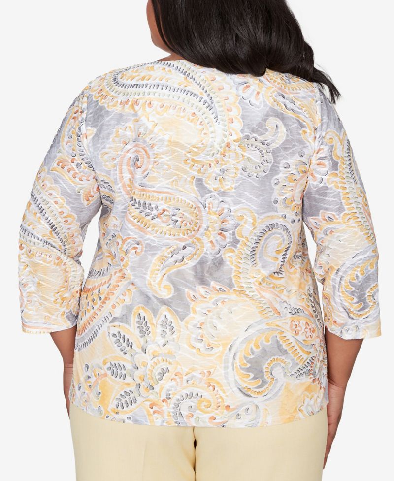 Plus Size Al Fresco Paisley Printed Patch Knit Top