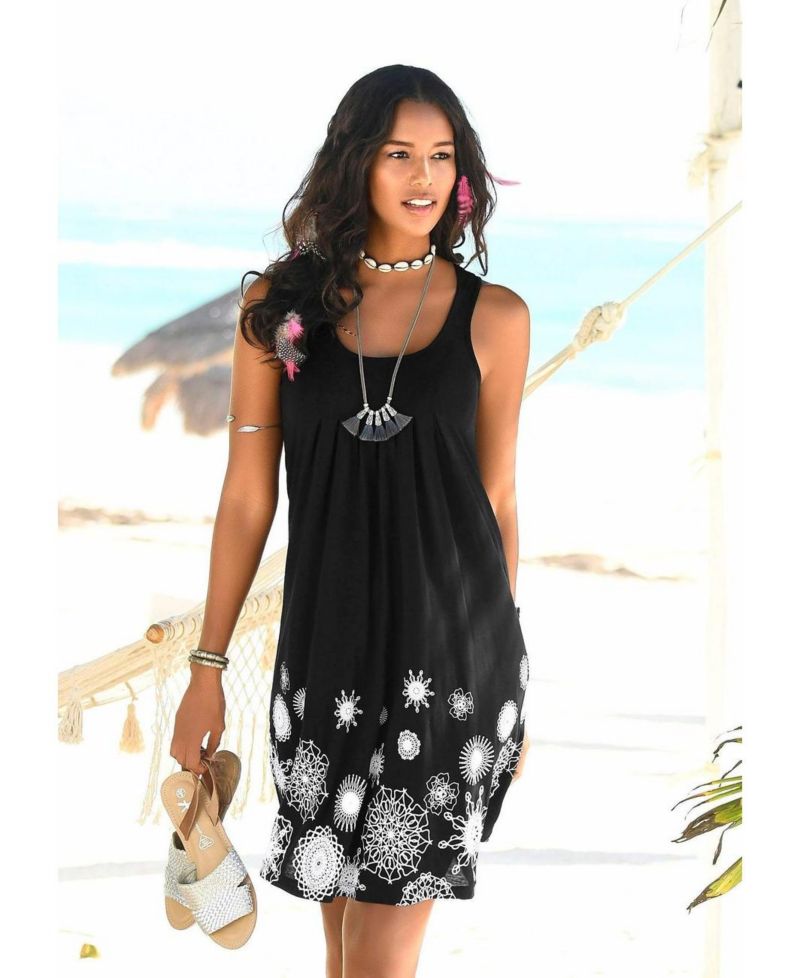Women's Viscose Printed Sleeveless Scoop-Neck Short Dress