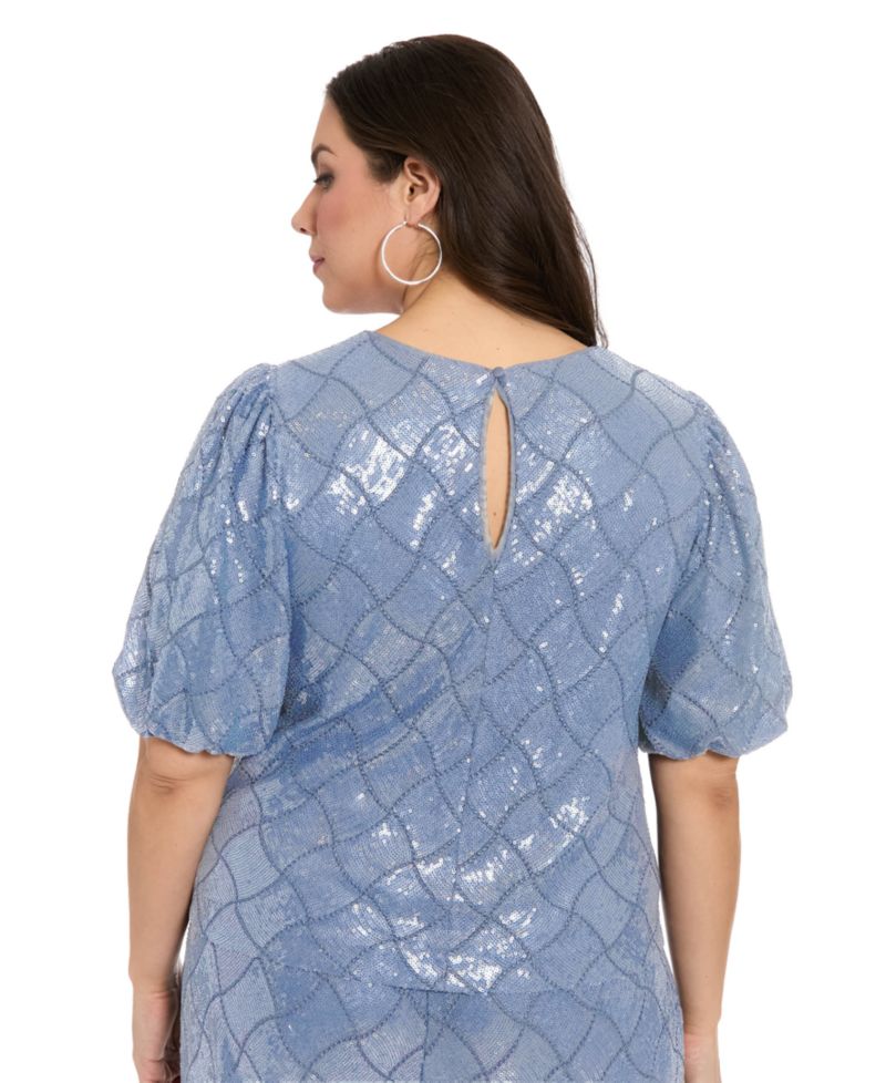 Plus Size Jewel Neck Bubble-Sleeve Top