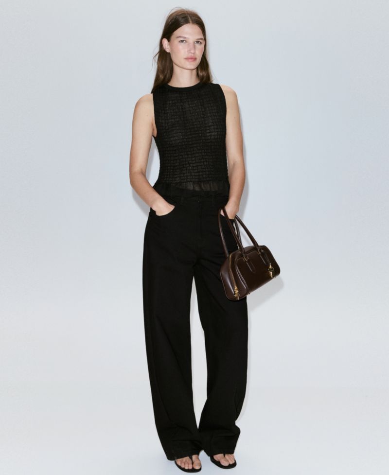 Women's Ruffled Detail Shirred Top