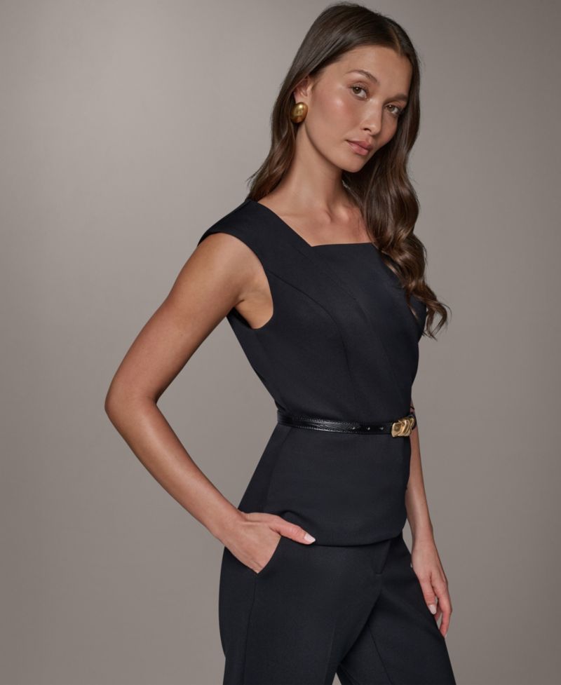 Women's Square Neck Belted Sleeveless Top