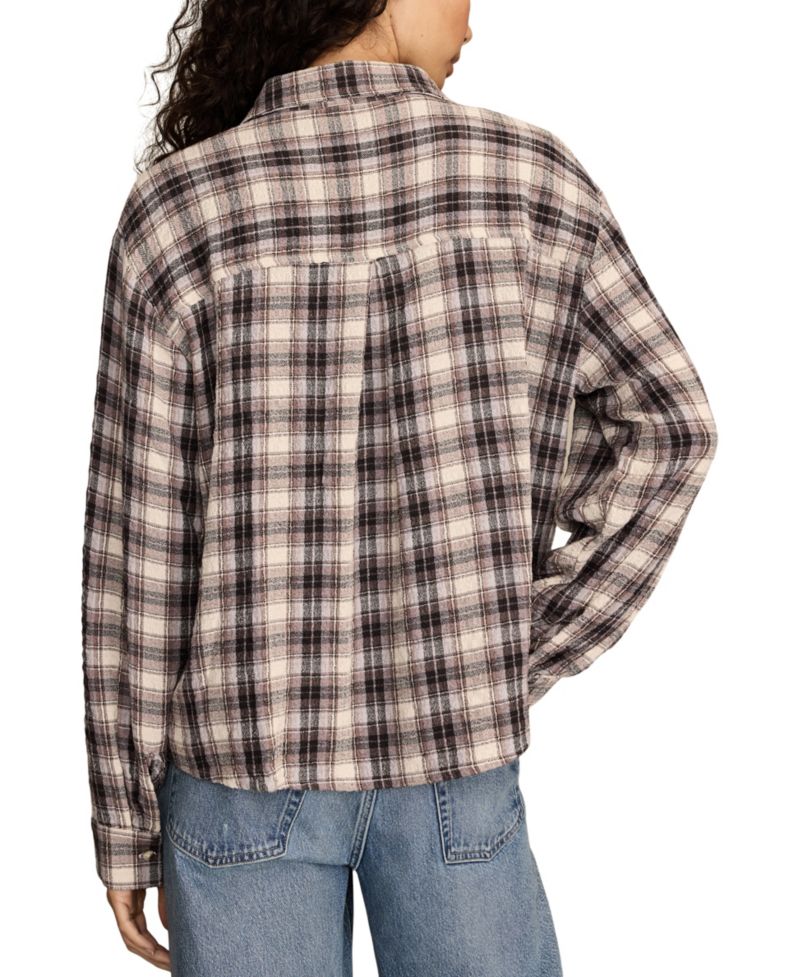Women's Cropped Plaid Drapey Long-Sleeve Shirt
