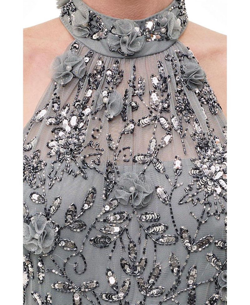 Women's Embellished Sequins Halter Neck Maxi Dress